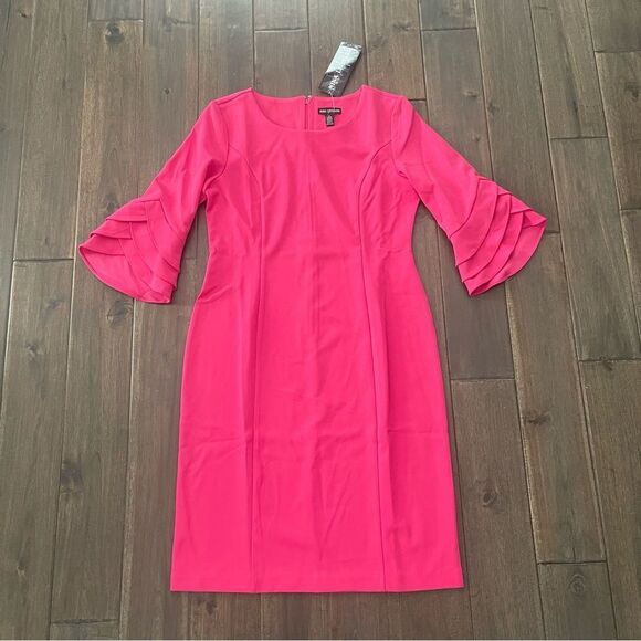 Nina Leonard Dresses & Skirts - Nina Leonard Barbie Pink Dragon Fruit Bell Sleeve Dress M NWT